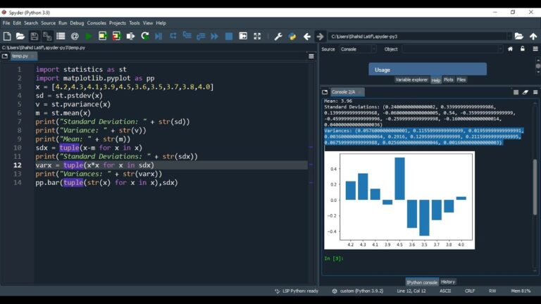 Calculating variance and standard deviation in Python and drawing a chart