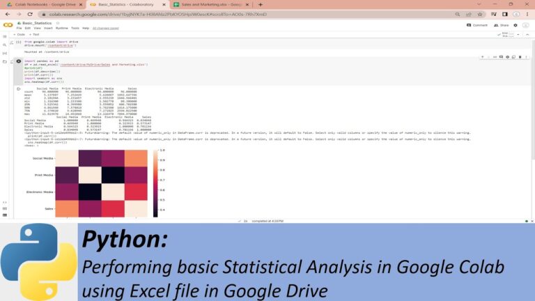 Performing basic Statistical Analysis in Google Colab using Excel file in Google Drive