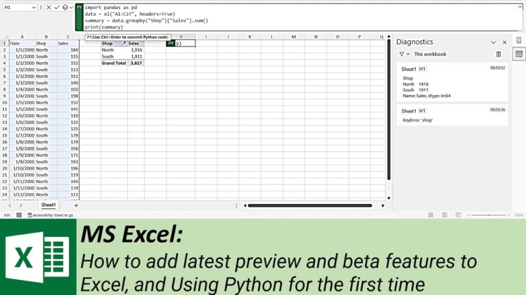 How to add latest preview and beta features to Excel, and Using Python for the first time